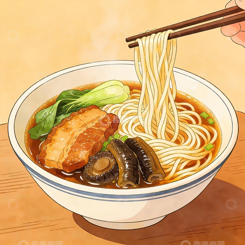 高清大图下载【趣麦麦图】一碗奥灶面绘画