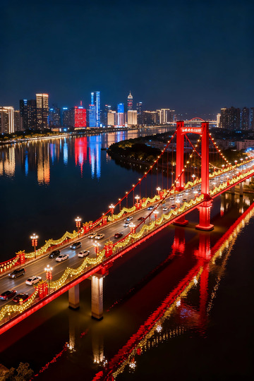 夜景大桥灯火辉煌城市风光