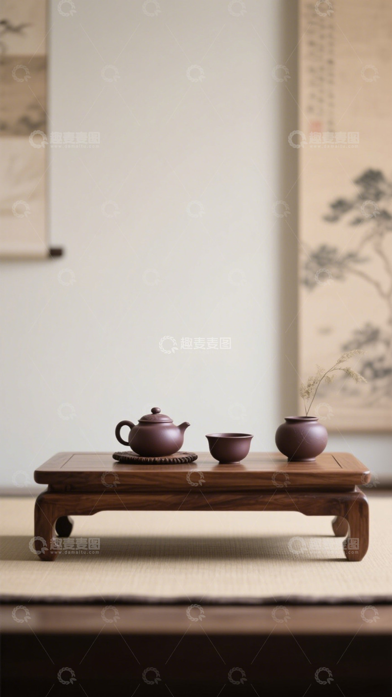 高清大图下载【趣麦麦图】禅意茶室紫砂茶具布置