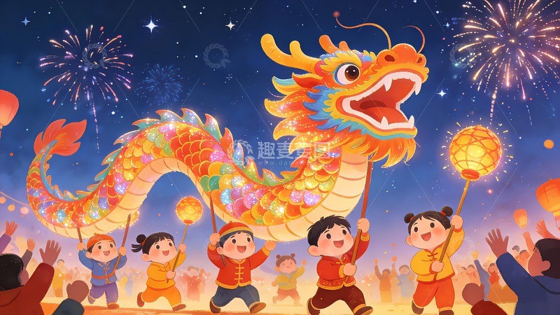 高清大图下载【趣麦麦图】闹元宵舞狮场景