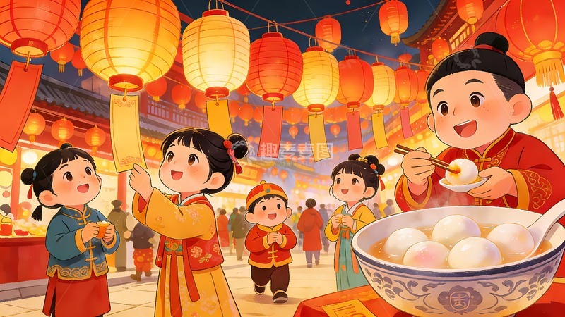 高清大图下载【趣麦麦图】闹元宵吃汤圆