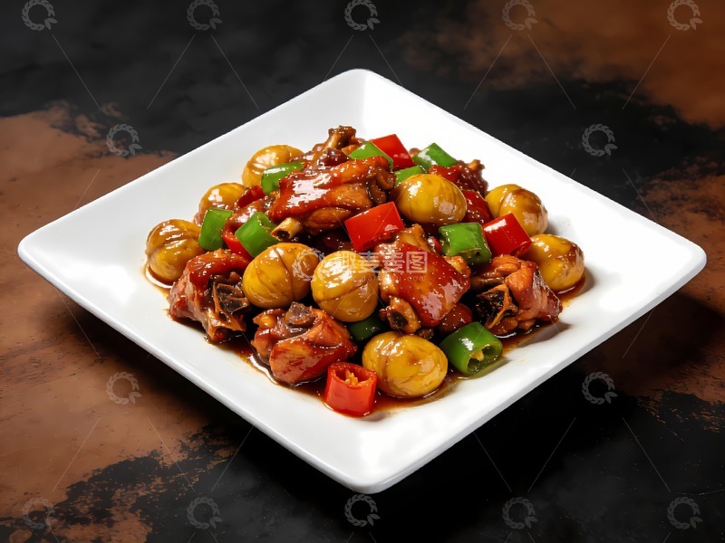 高清大图下载【趣麦麦图】一盘板栗焖鸡