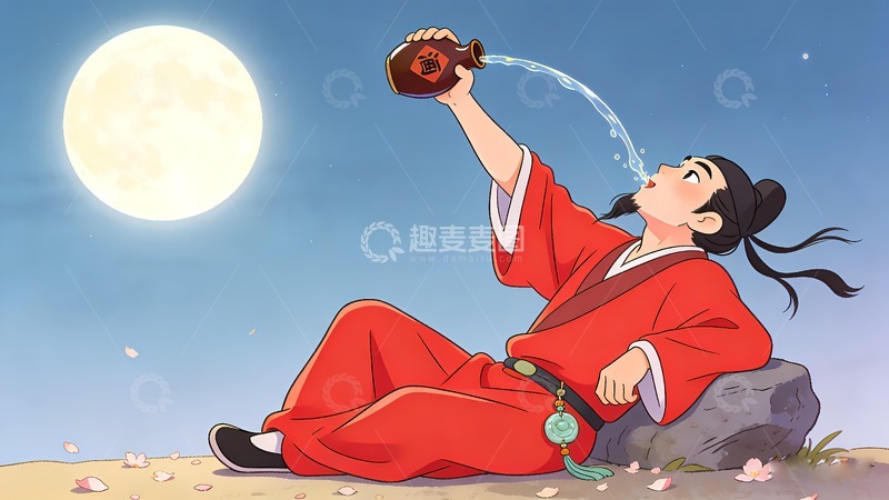 高清大图下载【趣麦麦图】一位古代诗人喝酒