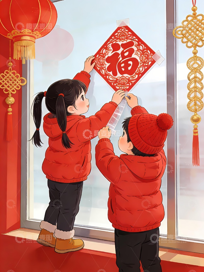 高清大图下载【趣麦麦图】春节过年贴窗花
