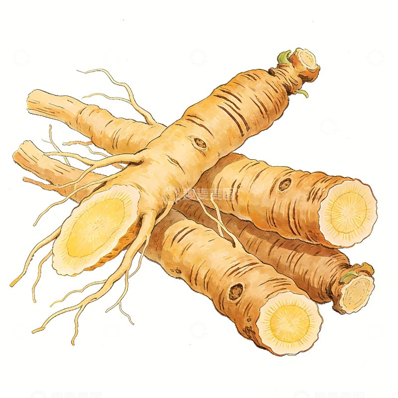 高清大图下载【趣麦麦图】中药黄芪根绘画