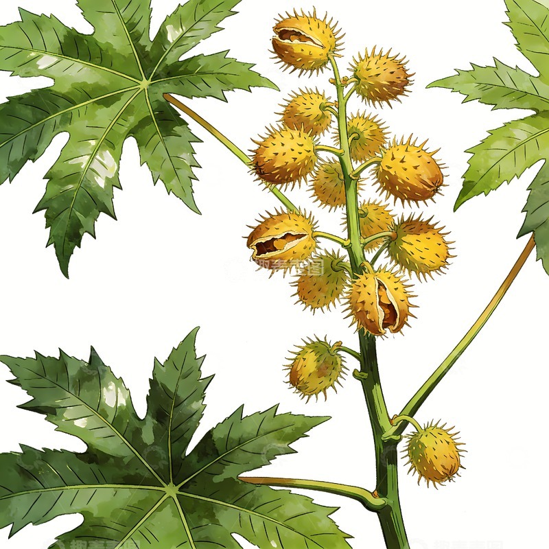 高清大图下载【趣麦麦图】一株蓖麻及果实