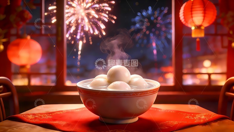 高清大图下载【趣麦麦图】马年2026年吃汤圆图片