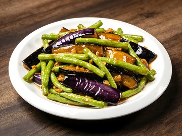 一盘豆角烧茄子