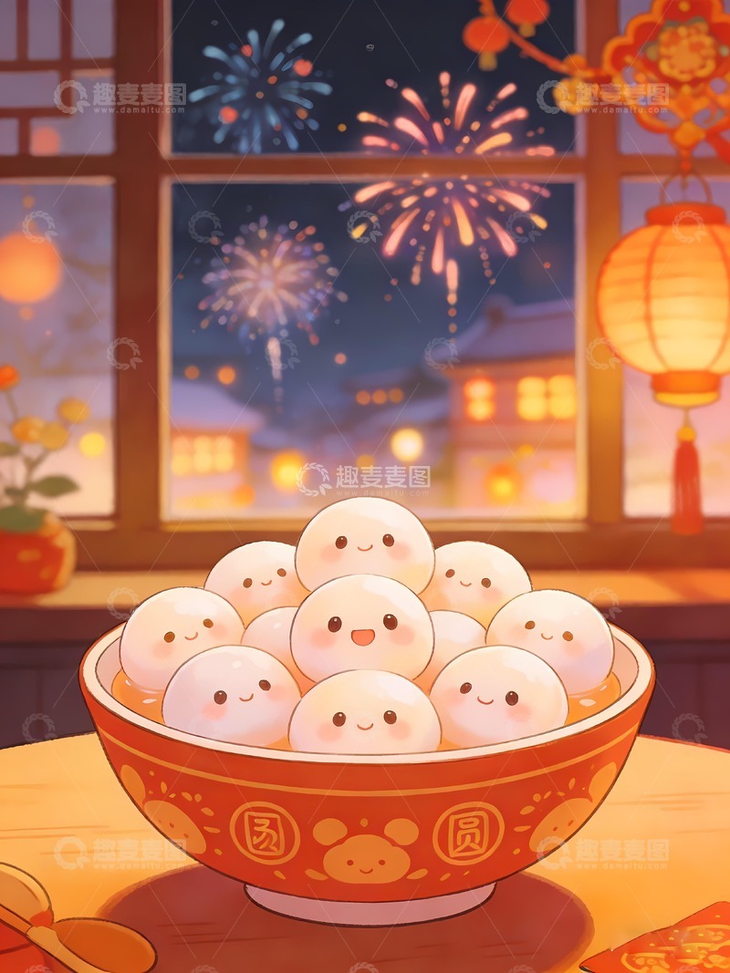 高清大图下载【趣麦麦图】马年闹元宵吃汤圆