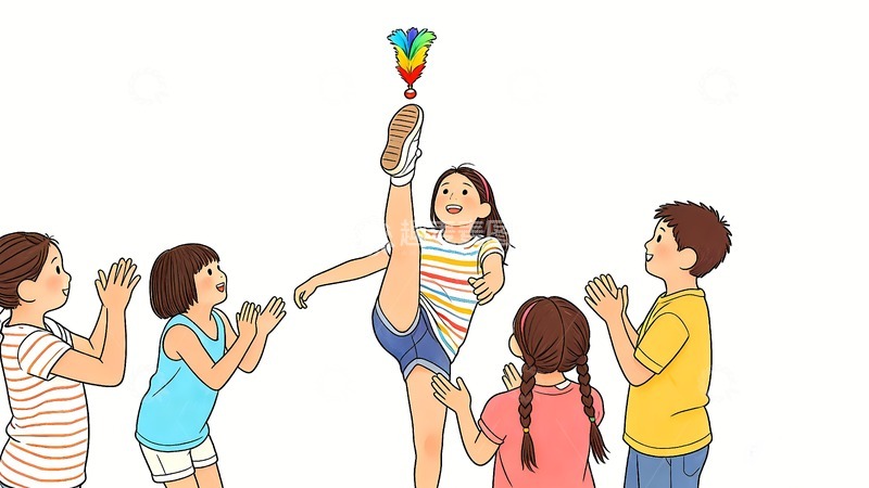 高清大图下载【趣麦麦图】体育运动踢毽子