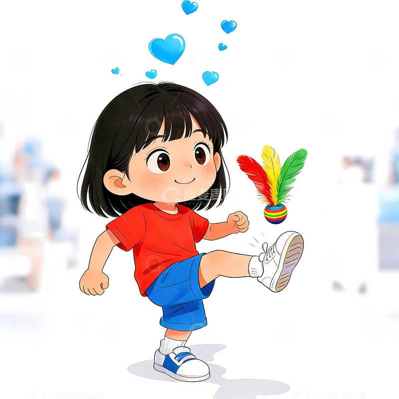 高清大图下载【趣麦麦图】踢毽子的小女孩