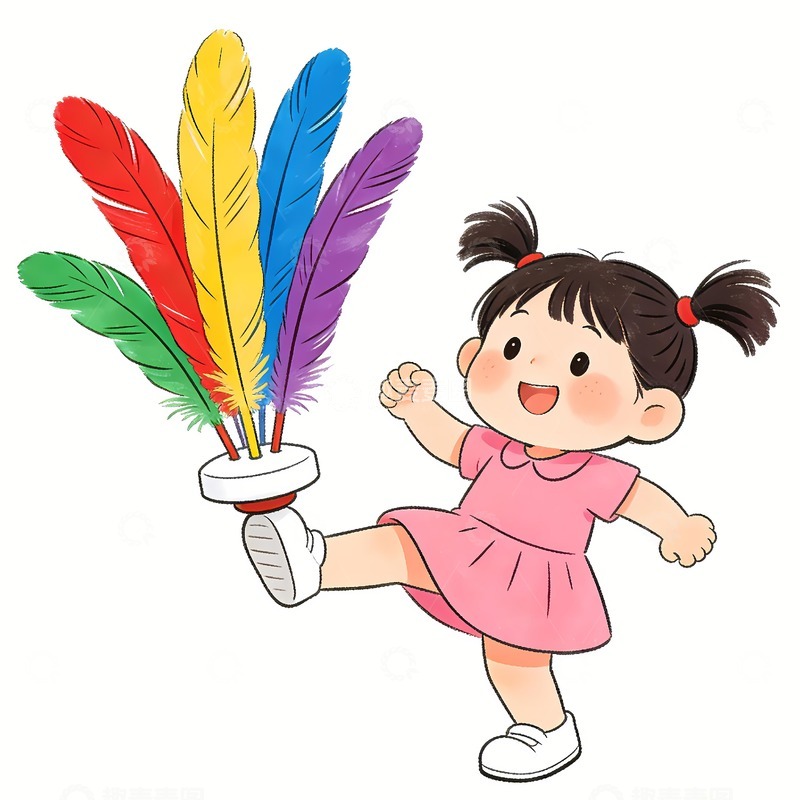 高清大图下载【趣麦麦图】一个小女孩踢毽子