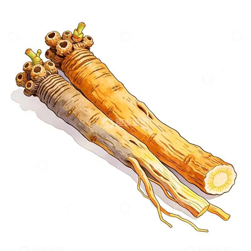 高清大图下载【趣麦麦图】两只黄芪根中药