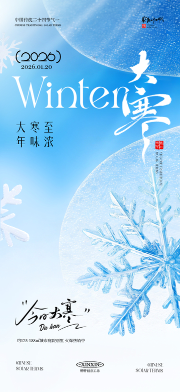 冰晶风大寒节气宣传海报设计素材