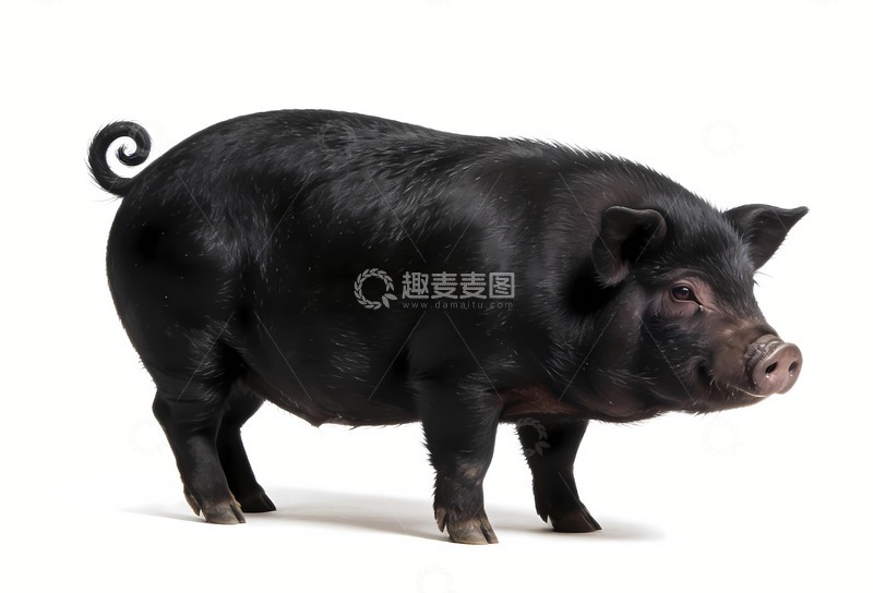 高清大图下载【趣麦麦图】一只卷着尾巴的黑猪