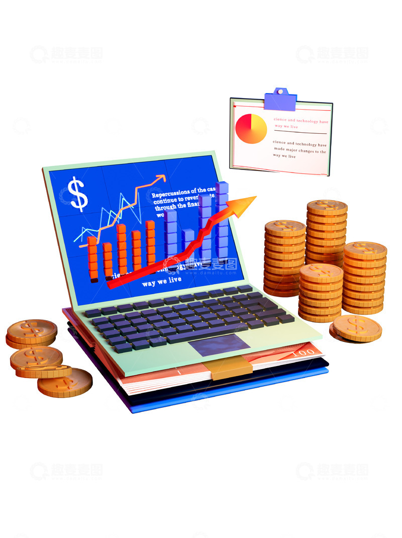 源文件下载【趣麦麦图】金融理财图表笔记本电脑素材