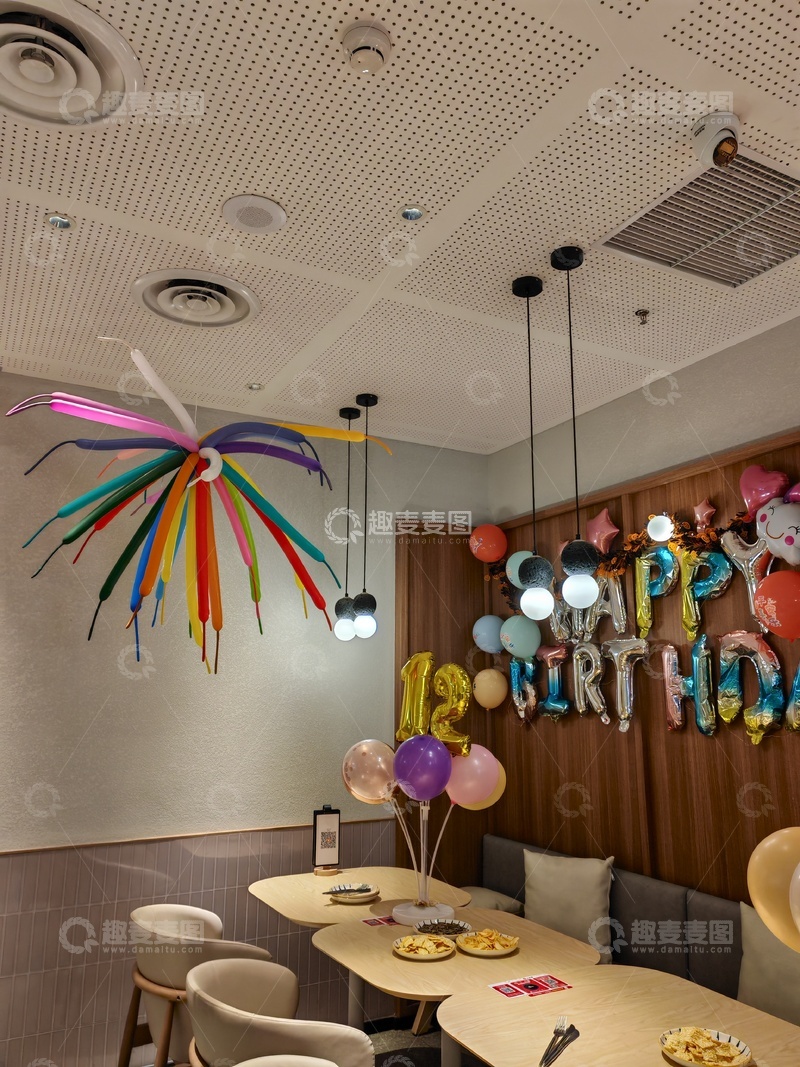 高清大图下载【趣麦麦图】生日派对餐厅装饰气球彩带布置