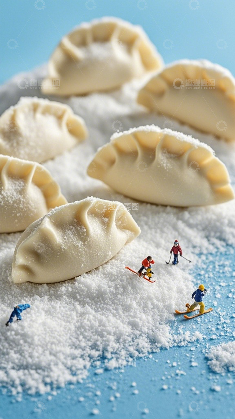 高清大图下载【趣麦麦图】创意饺子滑雪微型摄影