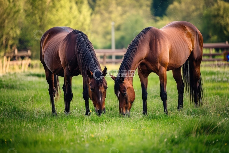 高清大图下载【趣麦麦图】草地上吃草的棕色骏马