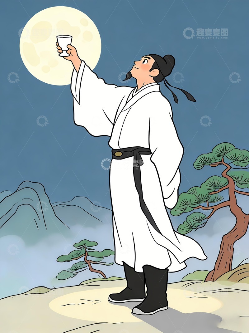 高清大图下载【趣麦麦图】李白举杯吟诗