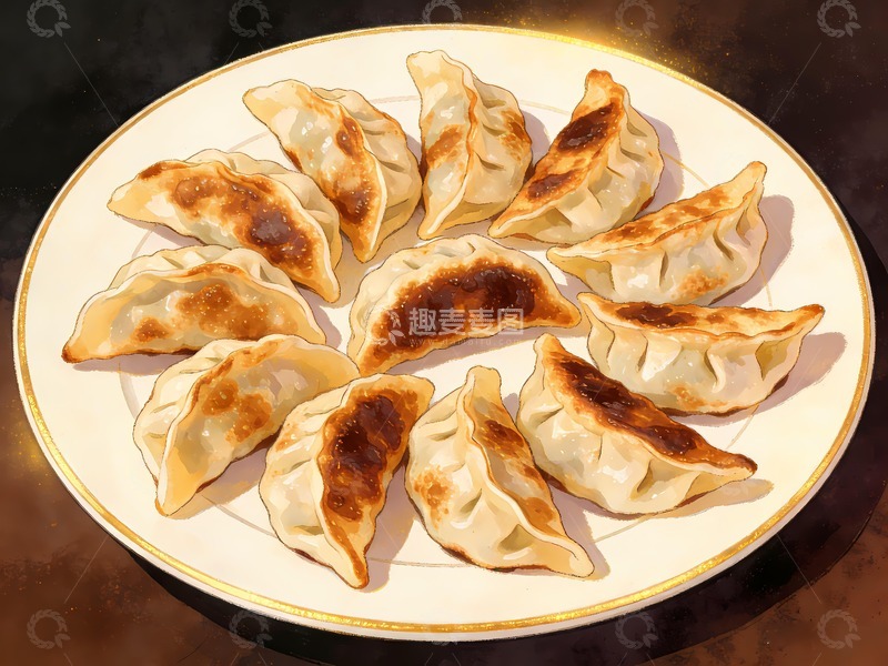 高清大图下载【趣麦麦图】煎饺子插画图