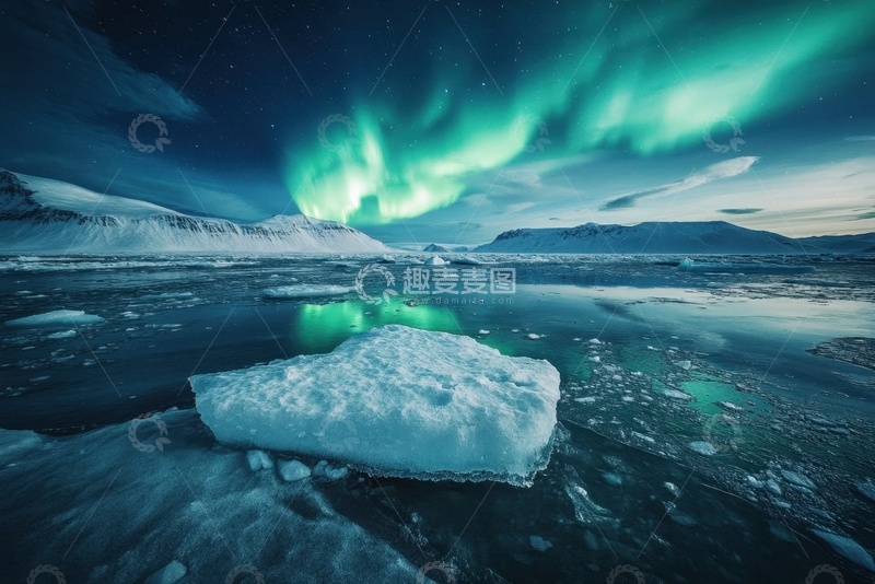 高清大图下载【趣麦麦图】北极冰川冰块极光美景