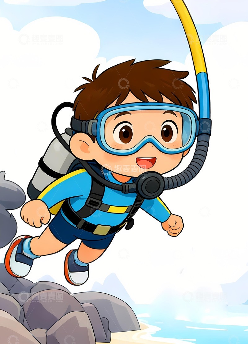 高清大图下载【趣麦麦图】一名潜水员卡通