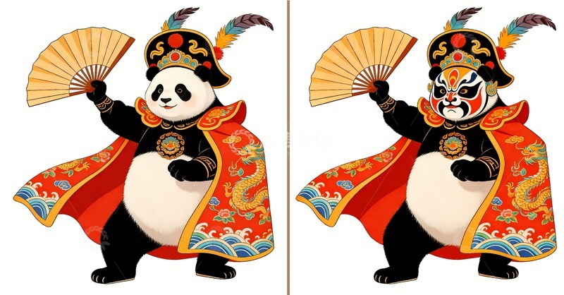 高清大图下载【趣麦麦图】川剧大熊猫变脸