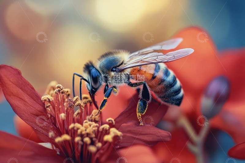 高清大图下载【趣麦麦图】花蕊中心采蜜的蜜蜂
