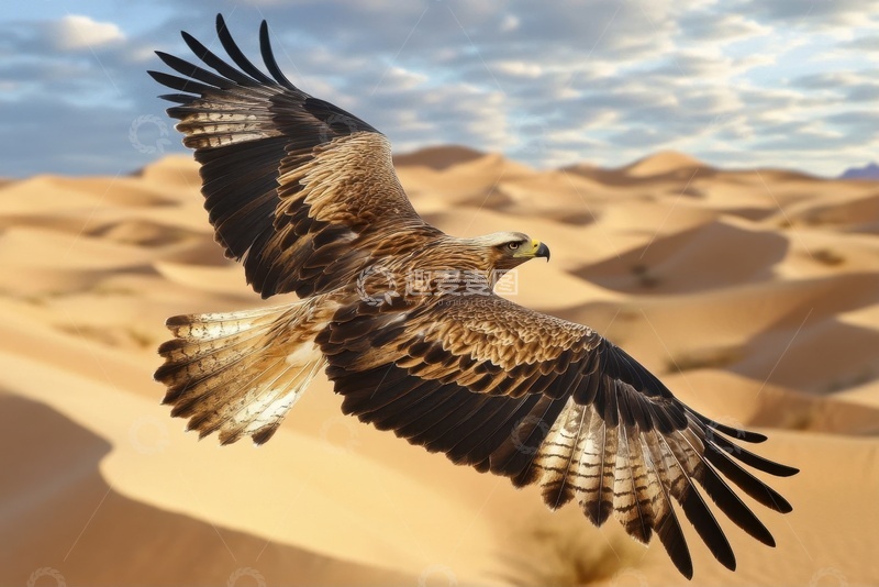 高清大图下载【趣麦麦图】沙漠里飞翔的一只老鹰