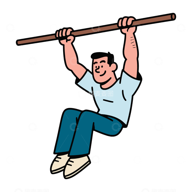 源文件下载【趣麦麦图】卡通男子锻炼单杆引体向上简笔画素材