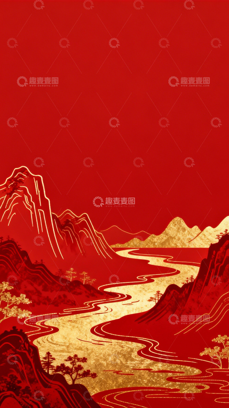 高清大图下载【趣麦麦图】红金山水国风喜庆3
