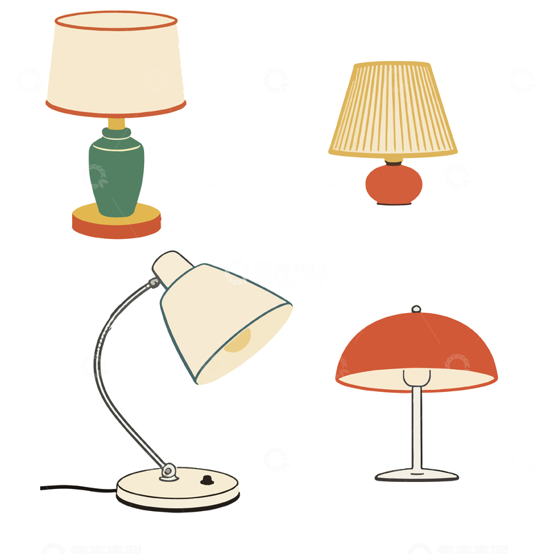 源文件下载【趣麦麦图】简约风格台灯插画设计素材