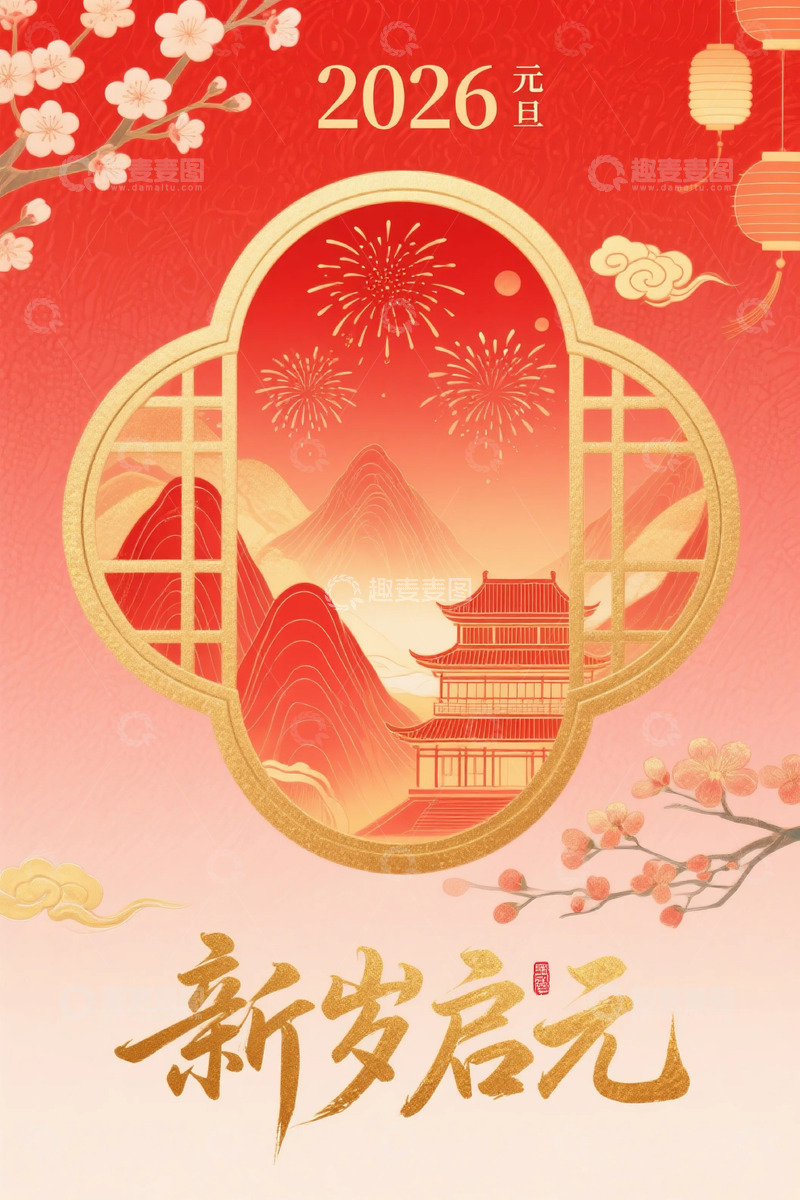 高清大图下载【趣麦麦图】2026元旦喜庆海报设计