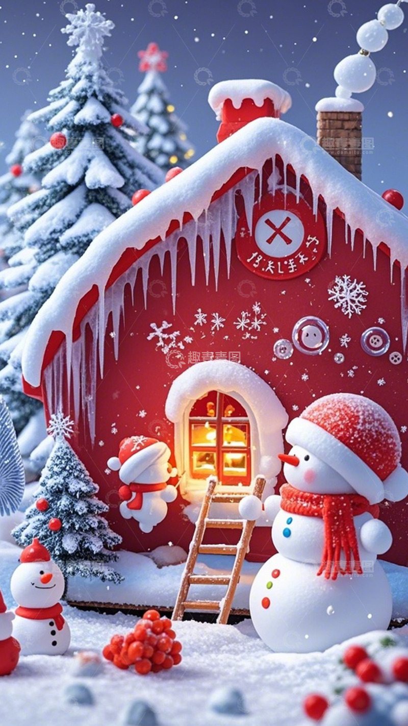 高清大图下载【趣麦麦图】雪中小屋圣诞暖意时光2