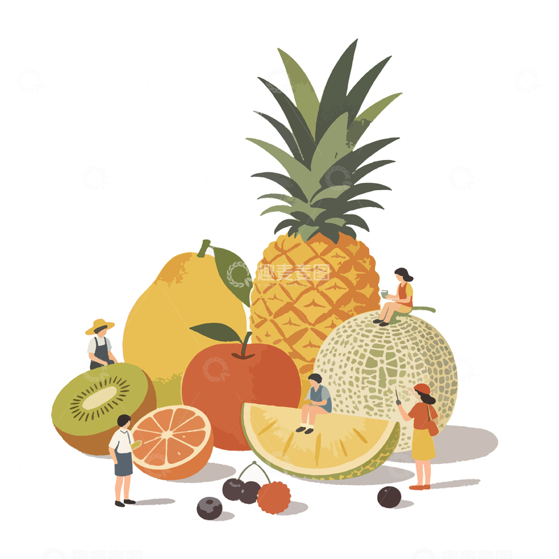 源文件下载【趣麦麦图】卡通水果乐园插画