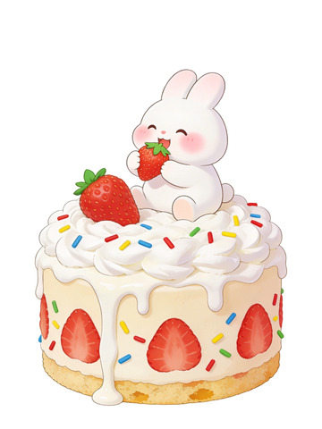 卡通兔草莓蛋糕插画免扣素材