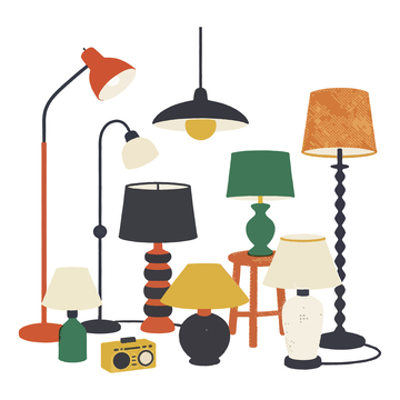 卡通风格灯具插画素材