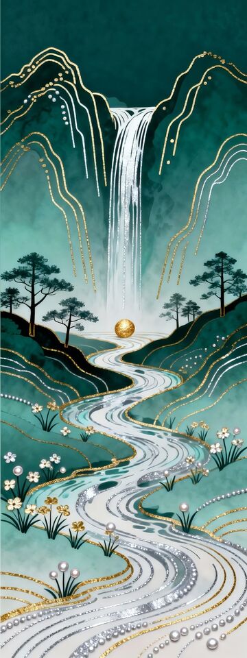 金线山水风景艺术插画