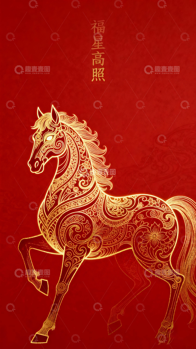 高清大图下载【趣麦麦图】福星高照吉祥马插画
