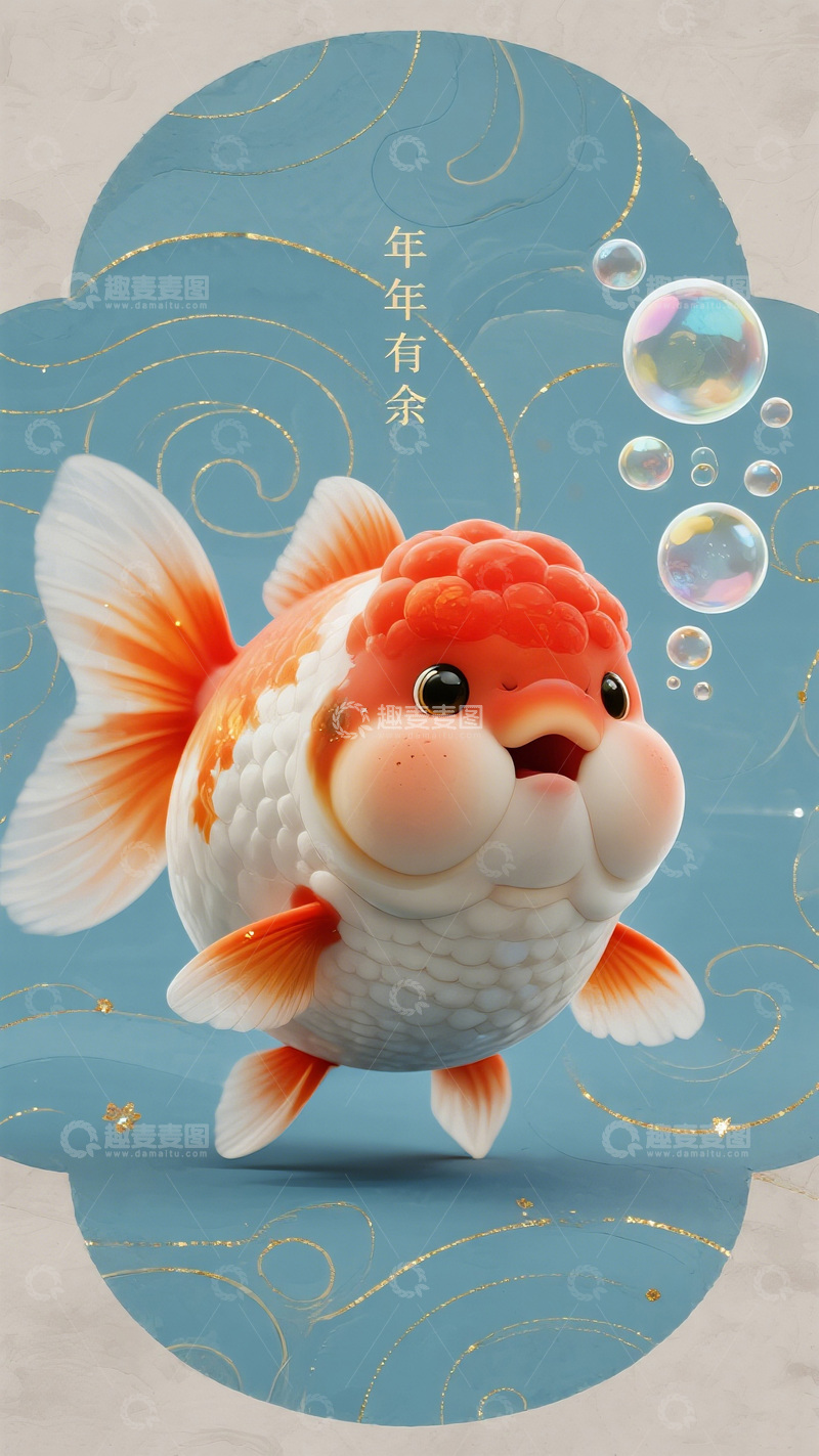 高清大图下载【趣麦麦图】卡通金鱼寓意年年有余