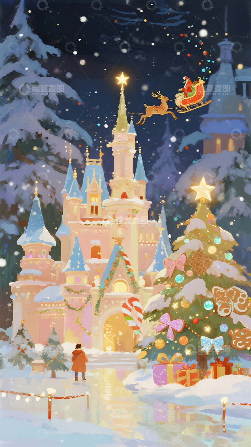 高清大图下载【趣麦麦图】圣诞童话城堡雪景插画