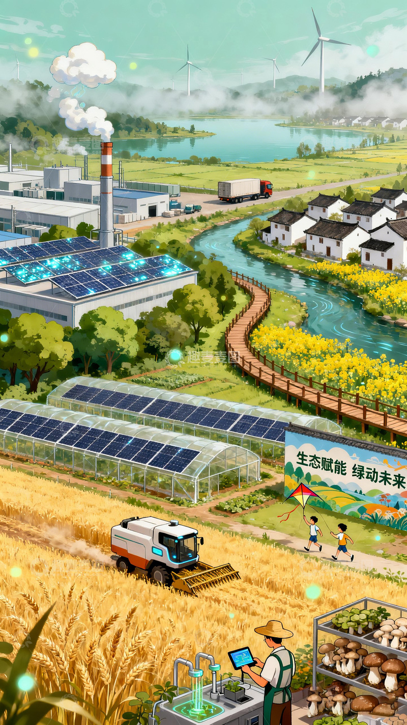 高清大图下载【趣麦麦图】生态科技农业风光插画