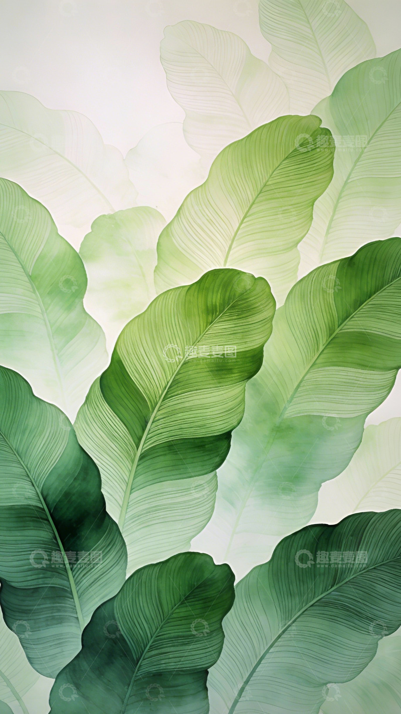 高清大图下载【趣麦麦图】青绿蕉叶水墨自然之美