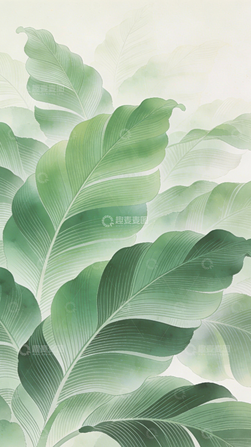 高清大图下载【趣麦麦图】青绿蕉叶水墨自然之美3