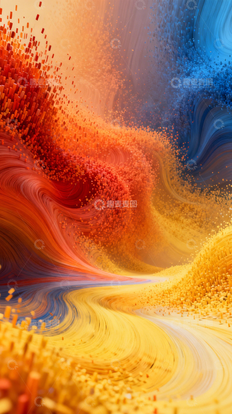 高清大图下载【趣麦麦图】彩调方块卷动的曲线域1