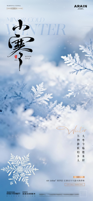 地产小寒大寒冬天雪花雪地海报1