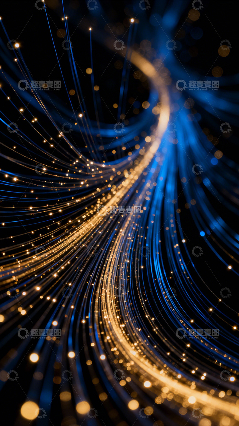高清大图下载【趣麦麦图】-深蓝中绽放的金芒光轨1