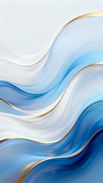 蓝白柔波裹金边的清透境