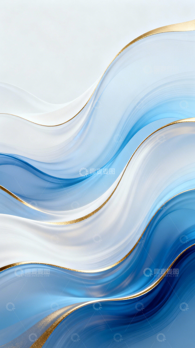 高清大图下载【趣麦麦图】-蓝白柔波裹金边的清透境
